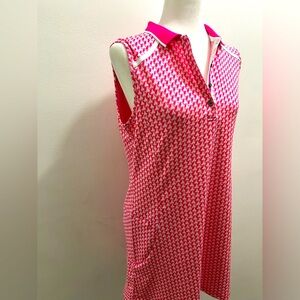 N'VO Pink Collared Geometric Sleeveless 1/4 Button Golf Dress Size Large EUC